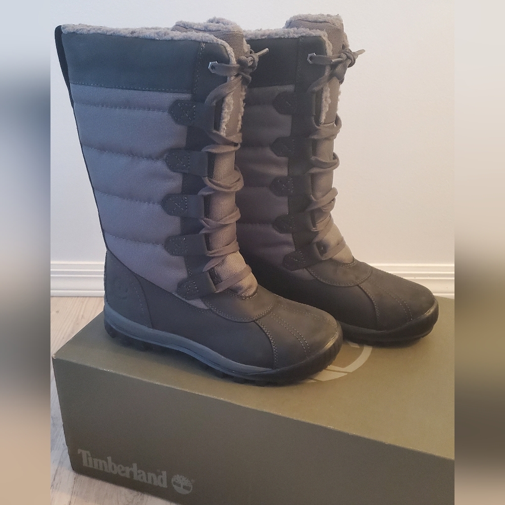 NEW! Timberland Mt Hayes Tall Waterproof Snow Boots Black & Gray 7.5
